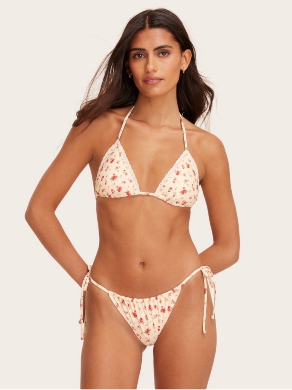 Parke x Target Cream Floral Eyelet Trim Bikini Set S NWT